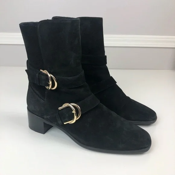 Stuart Weitzman Britain Buckle Suede Boot 9.5 blk - Picture 2 of 16